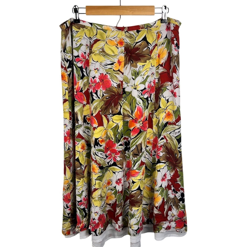Talbots Woman Vintage 100% Pure Silk Floral Midi Skirt Red Yellow Green 16W